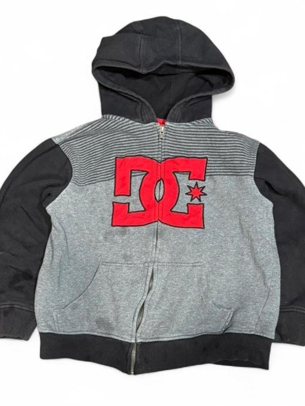 Y2K DC Colorblock Striped Slim Fit Cropped Zip Up Hoodie